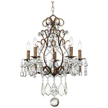 Vienna Full Spectrum Jolie Bronze Small Chandelier Lighting 19 1/2" Wide French Country Crystal Beaded 5-Light Fixture for Dining Room House Foyer Entryway Kitchen Bedroom Living Room High Ceilings