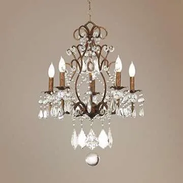 Vienna Full Spectrum Jolie Bronze Small Chandelier Lighting 19 1/2" Wide French Country Crystal Beaded 5-Light Fixture for Dining Room House Foyer Entryway Kitchen Bedroom Living Room High Ceilings