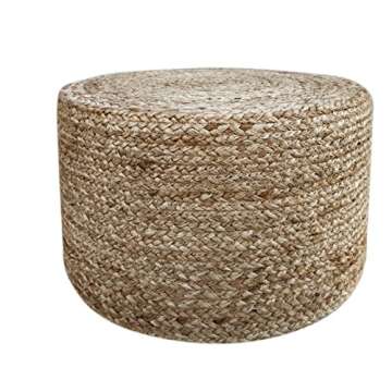 S & L Homes Pouf Ottoman - 100% Natural Jute Braided- Footrest Pouf Hand Knitted - Traditional Cord Boho Pouffe - for The Living Room, Bedroom, Nursery, Patio, Lounge (18”x18”x12”)