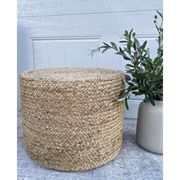 S & L Homes Pouf Ottoman - 100% Natural Jute Braided- Footrest Pouf Hand Knitted - Traditional Cord Boho Pouffe - for The Living Room, Bedroom, Nursery, Patio, Lounge (18”x18”x12”)