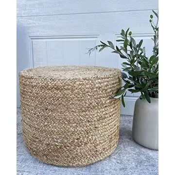 S & L Homes Pouf Ottoman - 100% Natural Jute Braided- Footrest Pouf Hand Knitted - Traditional Cord Boho Pouffe - for The Living Room, Bedroom, Nursery, Patio, Lounge (18”x18”x12”)