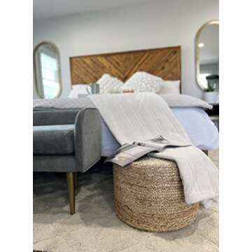 S & L Homes Pouf Ottoman - 100% Natural Jute Braided- Footrest Pouf Hand Knitted - Traditional Cord Boho Pouffe - for The Living Room, Bedroom, Nursery, Patio, Lounge (18”x18”x12”)