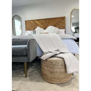 S & L Homes Pouf Ottoman - 100% Natural Jute Braided- Footrest Pouf Hand Knitted - Traditional Cord Boho Pouffe - for The Living Room, Bedroom, Nursery, Patio, Lounge (18”x18”x12”)