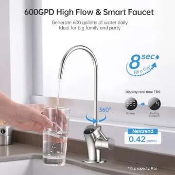 NexTrend 600GPD Reverse Osmosis System: 7 Stage Tankless Reverse Osmosis Water Filter Under Sink with Smart Faucet, NSF/ANSI 58 & 372 Certified, RO Water Filtration System, 2:1 Pure to Drain