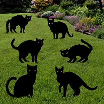 Anditoy 6 Pack Halloween Black Cat Yard Signs - Glow-in-the-Dark Outdoor Decor