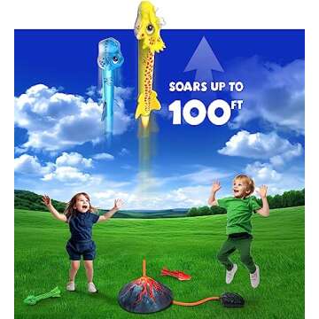 Huge Wave Dinosaur Rocket Launcher for Kids, Stomping Launch up Toys, Birthday Gifts for Boys Girls ...