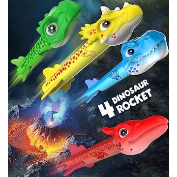 Huge Wave Dinosaur Rocket Launcher for Kids, Stomping Launch up Toys, Birthday Gifts for Boys Girls Age 2 3 4 5 6 7 8 Years Old, Outdoor Toys for Kids