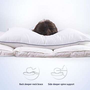 Dorrin Nessin Goose Down Pillows for Sleeping (King Soft, 2 Pack), White Goose Down and Feather Bed Pillow, Premium 100% Cotton Fabric Soft with Blue Piping, Hypoallergenic