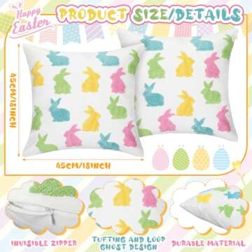 Cinnvoice 2 Pcs Easter Bunny Rabbit Embroidered Pillow Case - Colorful Throw Pillow Covers for Sprin...