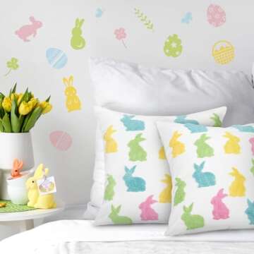 Cinnvoice Easter Bunny Pillow Case 18 x 18 for Spring