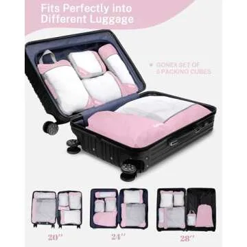 Gonex Compression Packing Cubes Mesh Organizers L+M+S+XS+Slim+Laundry Bag Pink
