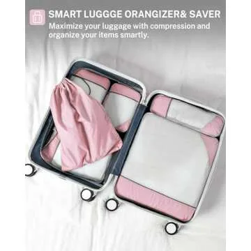 Gonex Compression Packing Cubes Mesh Organizers L+M+S+XS+Slim+Laundry Bag Pink