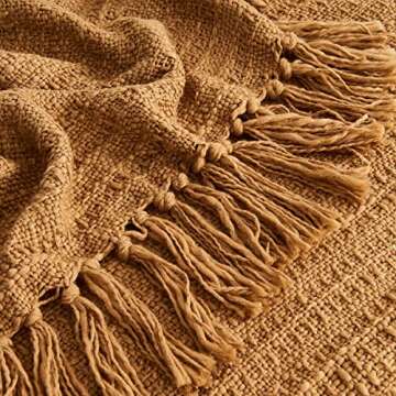 HORIMOTE HOME Thick Chunky Teddy Brown Knitted Throw Blanket for Couch Chair Sofa Bed, Chic Boho Style Textured Basket Weave Pattern Blanket with Decorative Fringe, 50"x60"