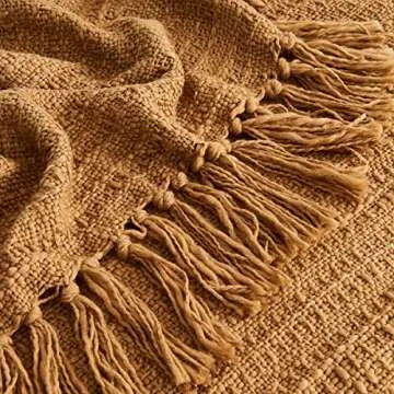 HORIMOTE HOME Thick Chunky Teddy Brown Knitted Throw Blanket for Couch Chair Sofa Bed, Chic Boho Style Textured Basket Weave Pattern Blanket with Decorative Fringe, 50"x60"