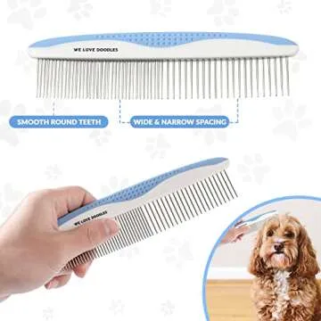 Metal Dog Comb, Dog Combs for Grooming Matting, Doodle Brush, Dematting Comb for Dogs, Dog Grooming Tools, Pet Comb, Metal Dog Grooming Comb, Dog Detangler Brush, Dog Dematting Tools, 2 Pack