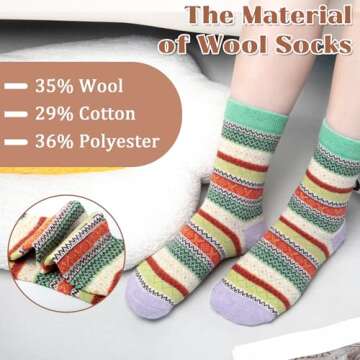 Pack of 5 Womens Vintage Style Cotton Knitting Wool Warm Winter Fall Crew Socks, Mixed Color 1, One Size - fit shoe sizes from 5-10