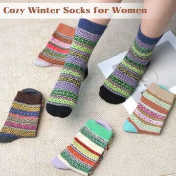 Pack of 5 Womens Vintage Style Cotton Knitting Wool Warm Winter Fall Crew Socks, Mixed Color 1, One Size - fit shoe sizes from 5-10