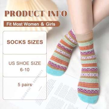 Pack of 5 Womens Vintage Style Cotton Knitting Wool Warm Winter Fall Crew Socks, Mixed Color 1, One Size - fit shoe sizes from 5-10