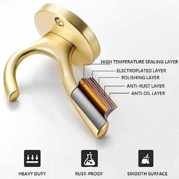 ZUONAI Gold Hooks 2 Pack Heavy Duty Brass Wall Gold Coat Hook Decorative Metal Hooks for Hanging Coats and Hat Hooks Towel Hooks for Bathrooms Clothing Hooks for Bedroom Key Hanger Double Hooks