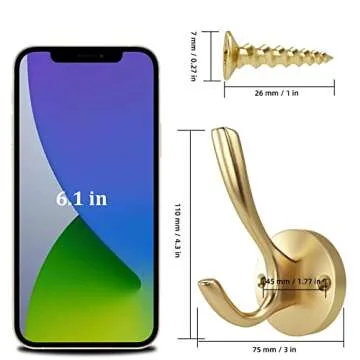 ZUONAI Gold Hooks 2 Pack Heavy Duty Brass Wall Gold Coat Hook Decorative Metal Hooks for Hanging Coats and Hat Hooks Towel Hooks for Bathrooms Clothing Hooks for Bedroom Key Hanger Double Hooks