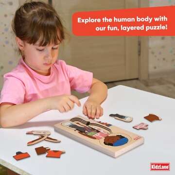 Kidzlane African American Boy Wooden My Body Puzzle for Toddlers and Kids - 29 Piece Girls Anatomy P...