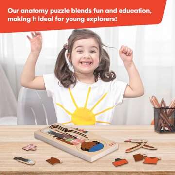 Kidzlane African American Boy Wooden My Body Puzzle for Toddlers and Kids - 29 Piece Girls Anatomy Puzzle Kid Play Set - Anatomy for Kids, Skeleton Toys for Kids Ages 3 Plus