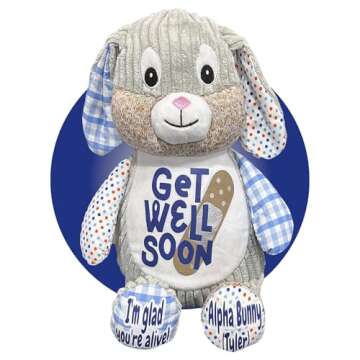 Get Well Soon Gifts for Men - Personalized Surgery Recovery 17" Stuffed Bunny - Get Well Soon Care Package - Feel Better Gifts for Women - After Surgery Gifts for Kids (Blue Bunny)