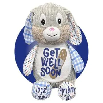 Get Well Soon Gifts for Men - Personalized Surgery Recovery 17" Stuffed Bunny - Get Well Soon Care Package - Feel Better Gifts for Women - After Surgery Gifts for Kids (Blue Bunny)