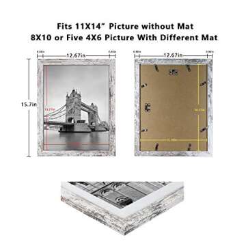 Q.Hou 11x14 Picture Frames Wood Patten Distressed White Set of 2, Each Frame with 2 Mats,Display 8x10 or Five 4x6 Photos with Mat & 11x14 Picture Without Mat for Wall Mount (QH-PF11X14-RW)