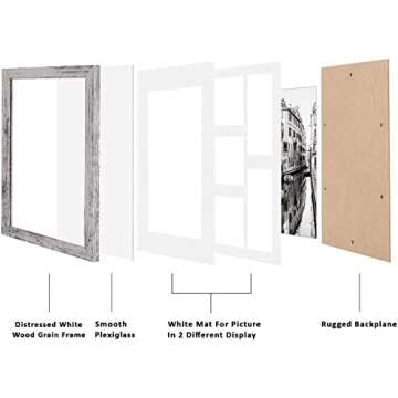 Q.Hou 11x14 Picture Frames Wood Patten Distressed White Set of 2, Each Frame with 2 Mats,Display 8x10 or Five 4x6 Photos with Mat & 11x14 Picture Without Mat for Wall Mount (QH-PF11X14-RW)