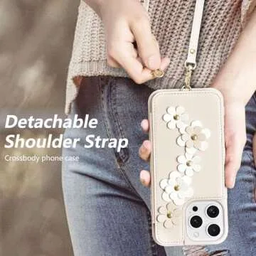 rongki for iPhone 16 Pro Case, Wallet with Card Holder, Cute Flower Design Crossbody Phone Purse for...