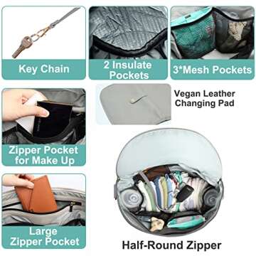 Diaper bag, Leather Diaper Bag Backpack by MF Store, Diaper Backpack with Laptop Sleeve,Changing Pad,Wipes Pouch,Stroller Straps and Insulated Pockets