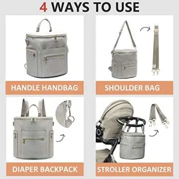 Diaper bag, Leather Diaper Bag Backpack by MF Store, Diaper Backpack with Laptop Sleeve,Changing Pad,Wipes Pouch,Stroller Straps and Insulated Pockets