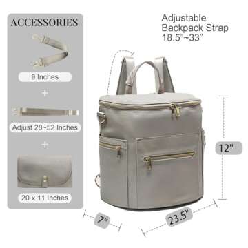 Diaper bag, Leather Diaper Bag Backpack by MF Store, Diaper Backpack with Laptop Sleeve,Changing Pad,Wipes Pouch,Stroller Straps and Insulated Pockets