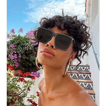 STORYCOAST Oversized Square Sunglasses Womens Retro Shades Luxury Big Sun Glasses UV400 Protection Black S510