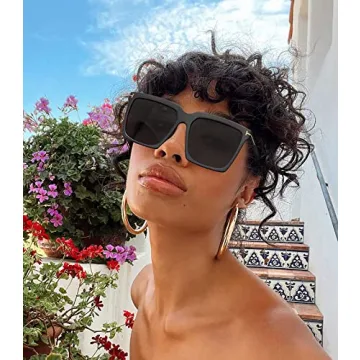STORYCOAST Oversized Square Sunglasses Womens Retro Shades Luxury Big Sun Glasses UV400 Protection Black S510