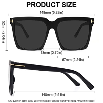 STORYCOAST Oversized Square Sunglasses Womens Retro Shades Luxury Big Sun Glasses UV400 Protection Black S510