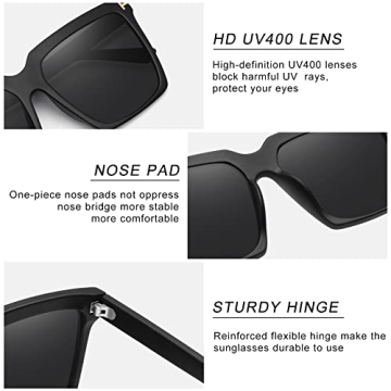 STORYCOAST Oversized Square Sunglasses Womens Retro Shades Luxury Big Sun Glasses UV400 Protection Black S510