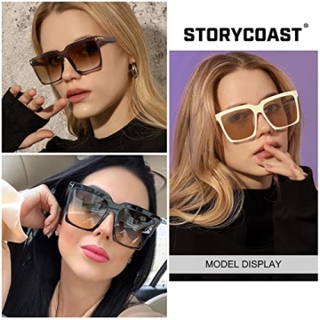 STORYCOAST Oversized Square Sunglasses Womens Retro Shades Luxury Big Sun Glasses UV400 Protection Black S510