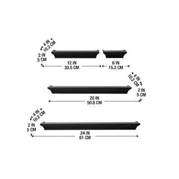 Melannco Floating Wall Shelves for Bedroom, Living Room, Bathroom, Kitchen, Nursery, Set of 4, Black, 4 Count