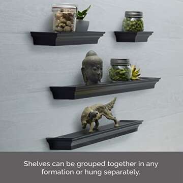 Melannco Floating Wall Shelves for Bedroom, Living Room, Bathroom, Kitchen, Nursery, Set of 4, Black, 4 Count