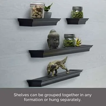 Melannco Floating Wall Shelves for Bedroom, Living Room, Bathroom, Kitchen, Nursery, Set of 4, Black, 4 Count
