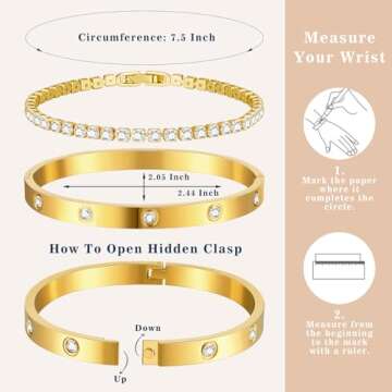 doubgood Gold Bracelets for Women Stackable Gold Bangles Friendship Love Tennis Bracelets 5A Cubic Zirconia 14K Gold Plated Jewelry Mother's Day Gifts for Valentine Birthday Christmas 7.5IN