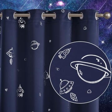 Vangao Navy Blue Kids Curtains for Boys Bedroom Space Theme Blackout Curtains for Kids Nursery Girls...