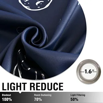 Vangao Kids Navy Blue Space Theme Blackout Curtains Set 2 Panels