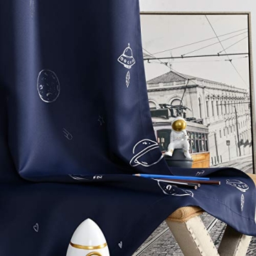 Vangao Kids Navy Blue Space Theme Blackout Curtains Set 2 Panels