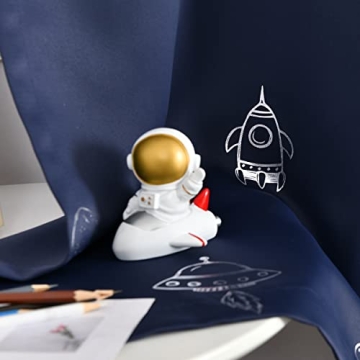 Vangao Kids Navy Blue Space Theme Blackout Curtains Set 2 Panels