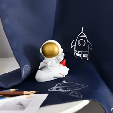 Vangao Kids Navy Blue Space Theme Blackout Curtains Set 2 Panels