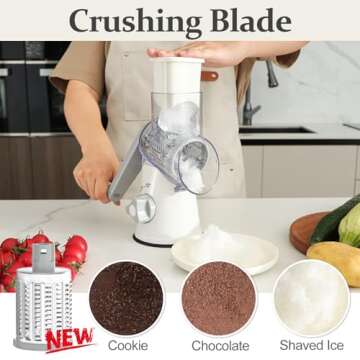 Cambom Rotary Cheese Grater Hand Crank Cheese Shredder for Fresh Cheese, Vegetable, Nuts,Non-slip Suction Base, Five Blades, White