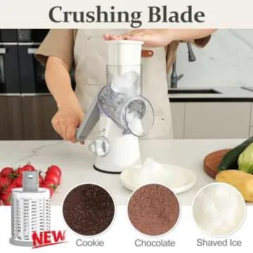 Cambom Rotary Cheese Grater Hand Crank Cheese Shredder for Fresh Cheese, Vegetable, Nuts,Non-slip Suction Base, Five Blades, White